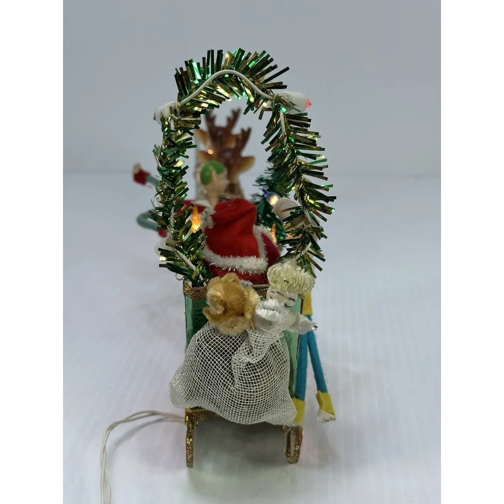 Vintage Christmas Santa Clause Pixie Elves Reindeers Sleigh Electric 1960s
